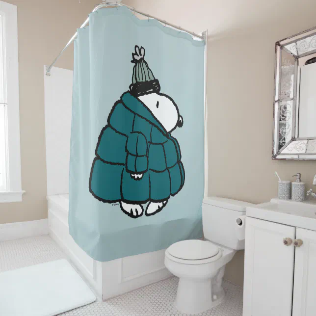 Peanuts | Snoopy Winter Puffer Jacket Shower Curtain | Zazzle