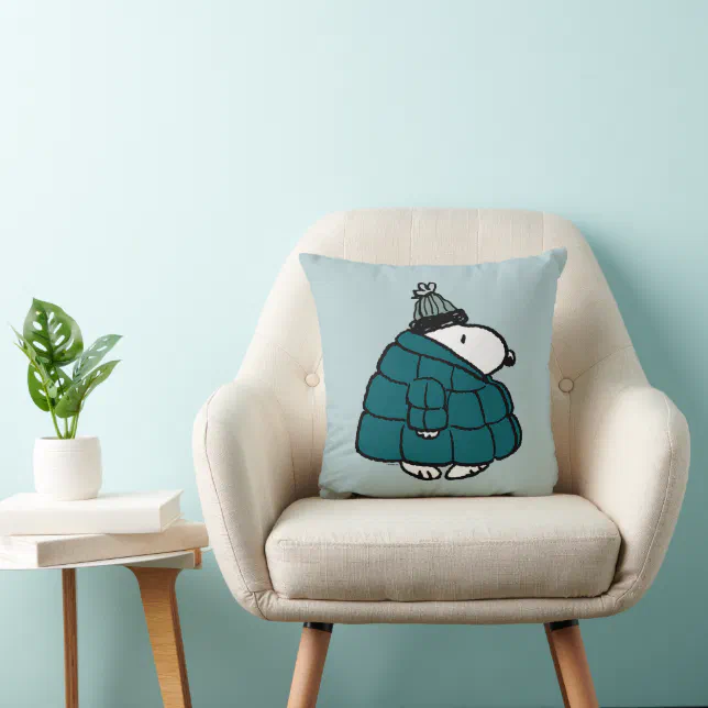 Peanuts | Snoopy Winter Puffer Jacket Throw Pillow | Zazzle