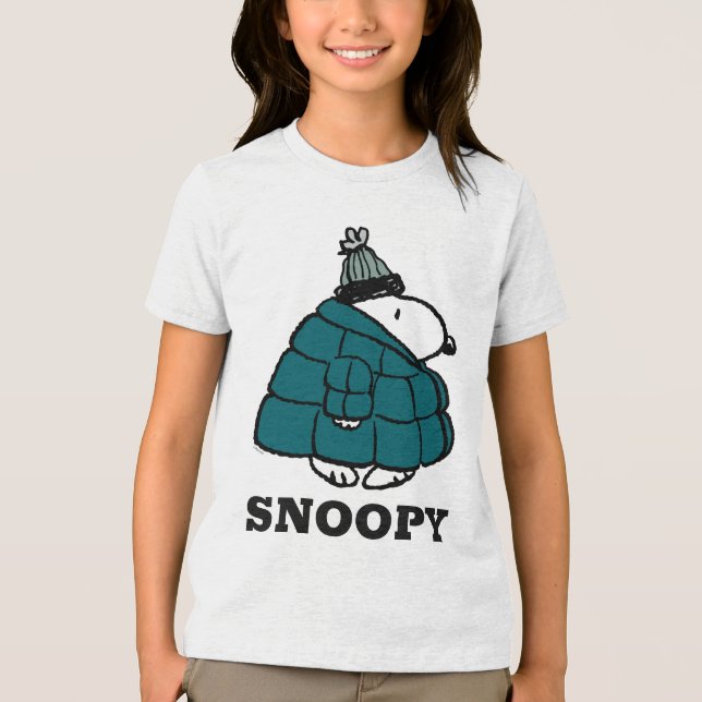 Peanuts | Snoopy Winter Puffer Jacket Tri-Blend Shirt (Front)