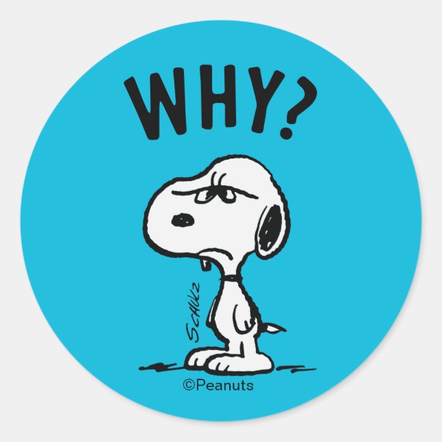 Peanuts | Snoopy Wonders Why? Classic Round Sticker (Front)