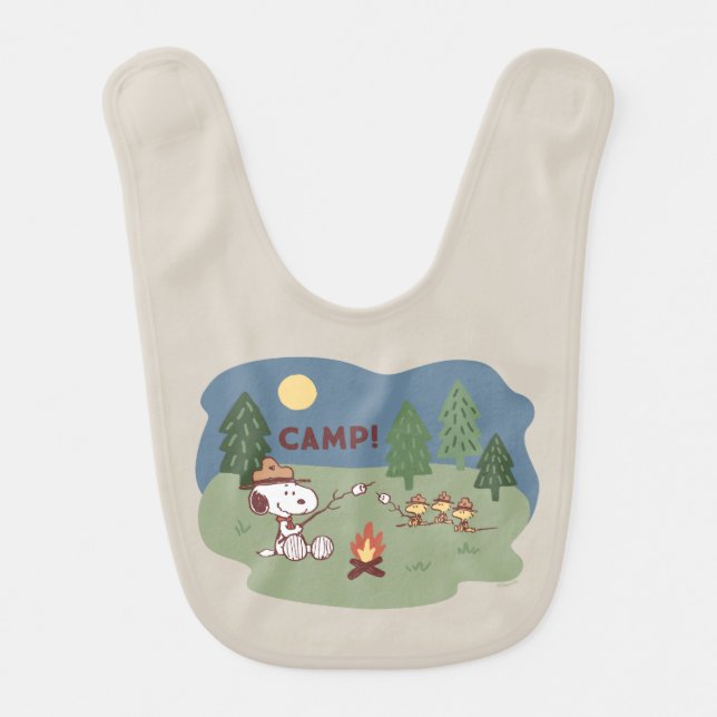 Peanuts | Snoopy & Woodstock at the Campfire Baby Bib (Front)