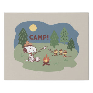 Peanuts Snoopy & Woodstock at the Campfire Faux Canvas Print