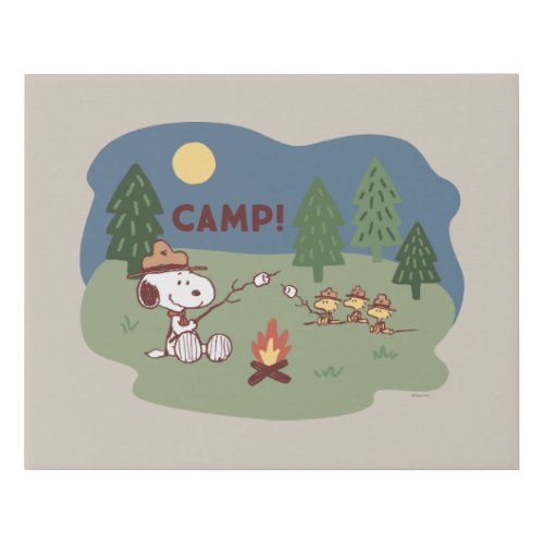 Peanuts  Snoopy  Woodstock at the Campfire Faux Canvas Print