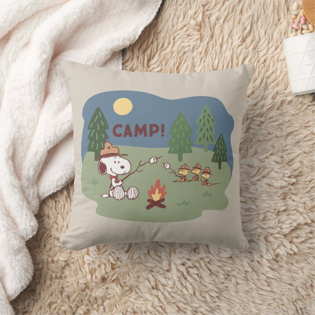 Peanuts | Snoopy & Woodstock at the Campfire Throw Pillow (Blanket)