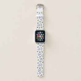 Peanuts Snoopy & Woodstock B&W Flower Pattern Apple Watch Band