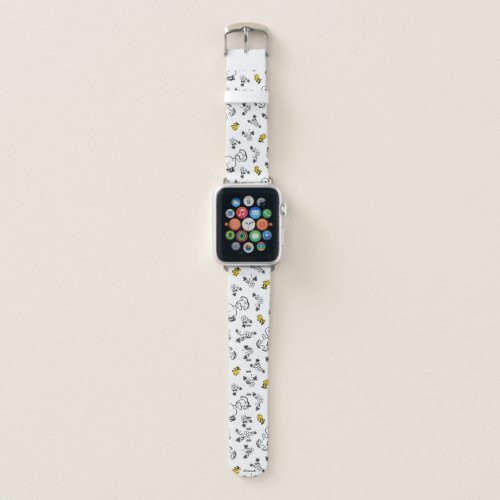 Peanuts  Snoopy  Woodstock BW Flower Pattern Apple Watch Band