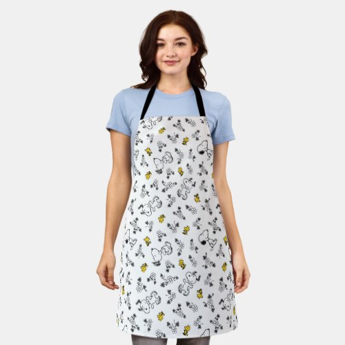 Peanuts  Snoopy  Woodstock BW Flower Pattern Apron