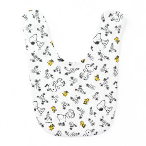 Peanuts | Snoopy & Woodstock B&W Flower Pattern Baby Bib