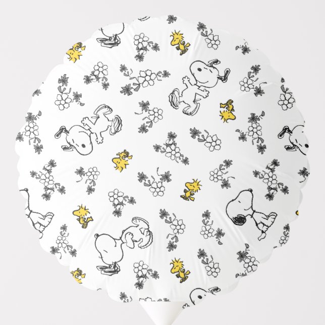 Peanuts | Snoopy & Woodstock B&W Flower Pattern Balloon (Front)