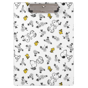 Peanuts   Snoopy & Woodstock B&W Flower Pattern Clipboard