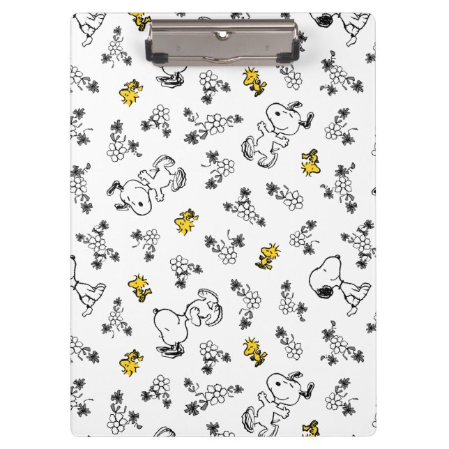Peanuts | Snoopy & Woodstock B&W Flower Pattern Clipboard (Front)