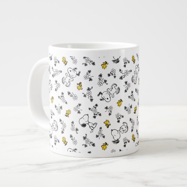 Peanuts | Snoopy & Woodstock B&W Flower Pattern Giant Coffee Mug (Front Left)