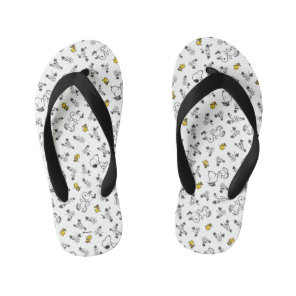 Peanuts | Snoopy & Woodstock B&W Flower Pattern Kid's Flip Flops