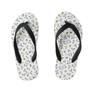 Peanuts Snoopy & Woodstock B&W Flower Pattern Kid's Flip Flops