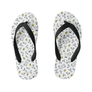 Peanuts | Snoopy & Woodstock B&W Flower Pattern Kid's Flip Flops