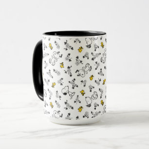 Peanuts   Snoopy & Woodstock B&W Flower Pattern Mug