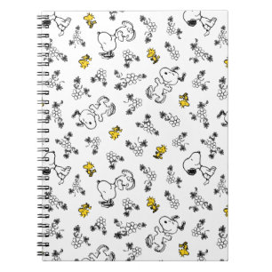 Peanuts   Snoopy & Woodstock B&W Flower Pattern Notebook