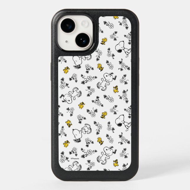 Peanuts | Snoopy & Woodstock B&W Flower Pattern Otterbox iPhone Case (Back)