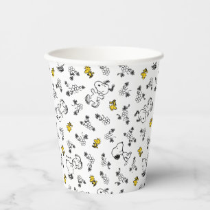 Peanuts   Snoopy & Woodstock B&W Flower Pattern Paper Cups