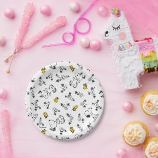 Peanuts | Snoopy & Woodstock B&W Flower Pattern Paper Plates