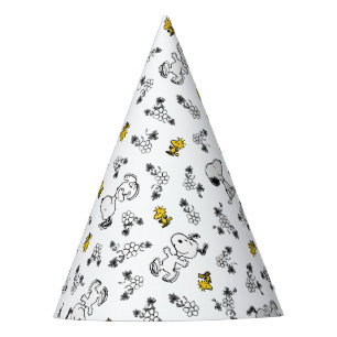 Peanuts   Snoopy & Woodstock B&W Flower Pattern Party Hat