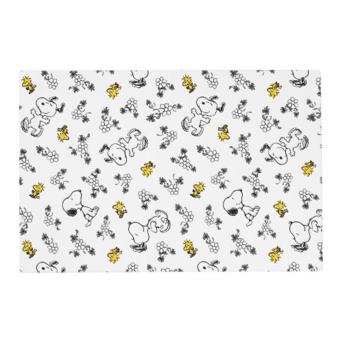 Peanuts  Snoopy  Woodstock BW Flower Pattern Placemat