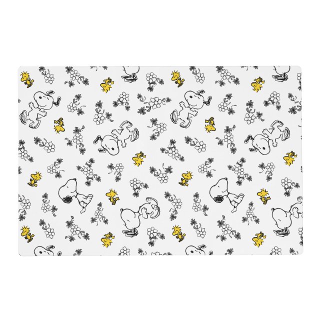 Peanuts | Snoopy & Woodstock B&W Flower Pattern Placemat (Front)