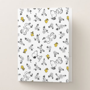 Peanuts   Snoopy & Woodstock B&W Flower Pattern Pocket Folder