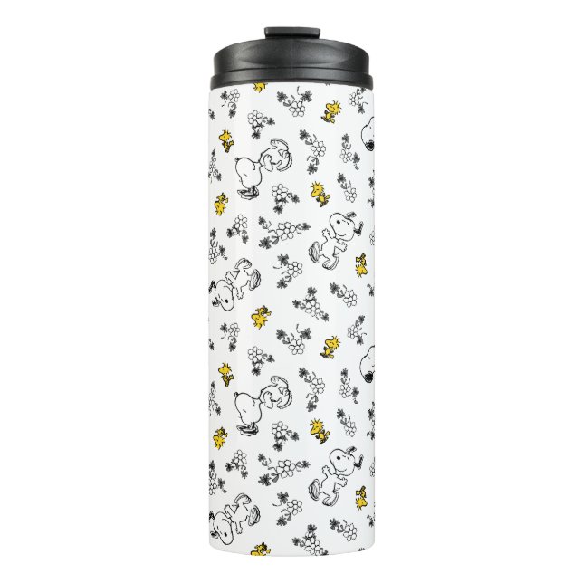 Peanuts | Snoopy & Woodstock B&W Flower Pattern Thermal Tumbler (Front)