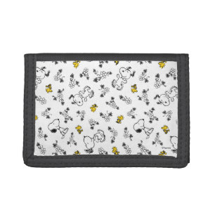 Peanuts Snoopy & Woodstock B&W Flower Pattern Trifold Wallet