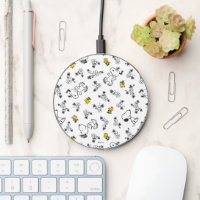 Peanuts | Snoopy & Woodstock B&W Flower Pattern Wireless Charger