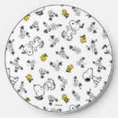 Peanuts | Snoopy & Woodstock B&W Flower Pattern Wireless Charger (Front)
