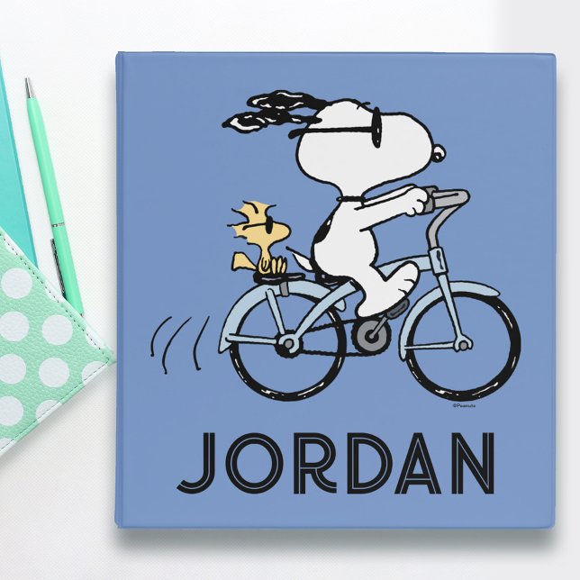 Peanuts | Snoopy & Woodstock Bicycle 3 Ring Binder (Binder on desk)