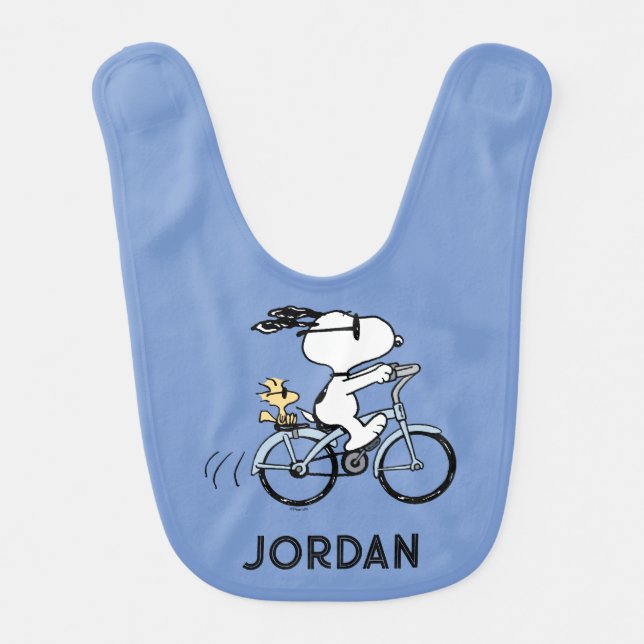 Peanuts | Snoopy & Woodstock Bicycle Baby Bib (Front)
