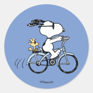 Peanuts Snoopy & Woodstock Bicycle Classic Round Sticker