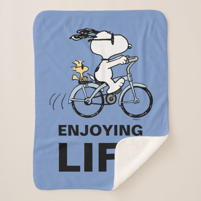 Peanuts | Snoopy & Woodstock Bicycle Sherpa Blanket (Front)