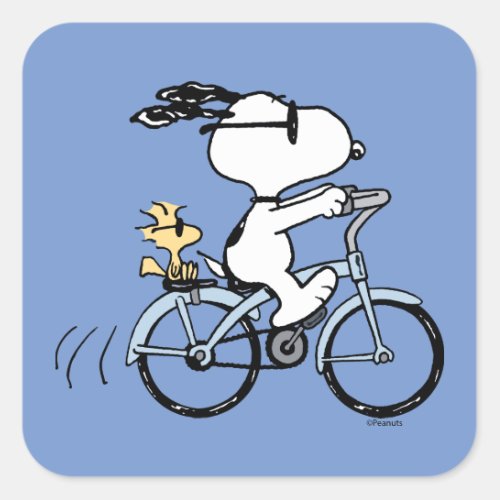 Peanuts  Snoopy  Woodstock Bicycle Square Sticker