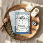 Peanuts Snoopy &amp; Woodstock Blue Baby Shower Invitation