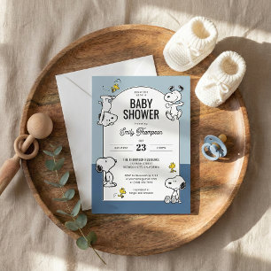 Peanuts Snoopy & Woodstock Blue Baby Shower Invitation