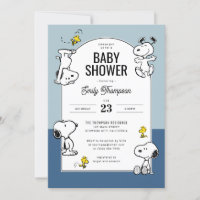 Peanuts Snoopy & Woodstock Blue Baby Shower Invitation