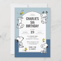 Peanuts Snoopy & Woodstock Blue Birthday Invitation