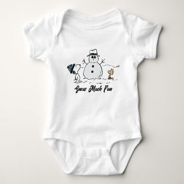 Peanuts | Snoopy & Woodstock Build A Snowman Baby Bodysuit (Front)