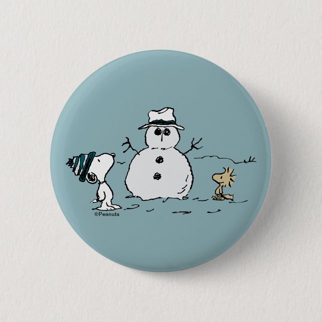 Peanuts | Snoopy & Woodstock Build A Snowman Button (Front)