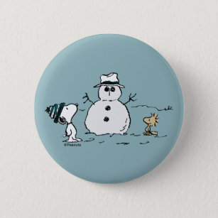 Peanuts   Snoopy & Woodstock Build A Snowman Button