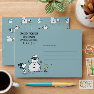Peanuts Snoopy & Woodstock Build A Snowman Envelope