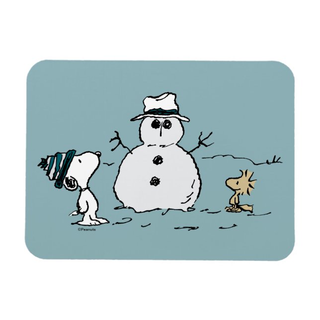 Peanuts | Snoopy & Woodstock Build A Snowman Magnet (Horizontal)