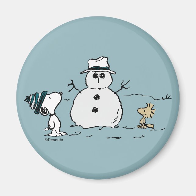 Peanuts | Snoopy & Woodstock Build A Snowman Magnet (Front)