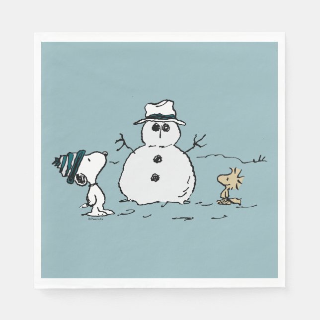Peanuts | Snoopy & Woodstock Build A Snowman Napkins (Front)