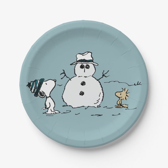 Peanuts | Snoopy & Woodstock Build A Snowman Paper Plates (Front)