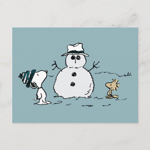 Peanuts  Snoopy  Woodstock Build A Snowman Postcard